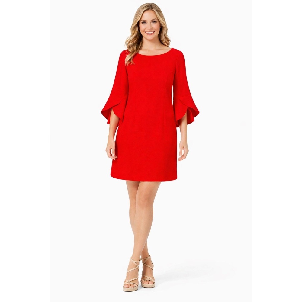 Vince Camuto Red Tulip Sleeve Dress Size 10 Chic A-Line Cocktail Style